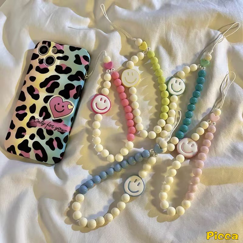 Kreatif DIY Manik-Manik Lanyard Rantai Telepon Akrilik Gadis Warna-Warni Cinta Mutiara Rantai Gantung Untuk Wanita Gadis Manis Smiley Aksesoris