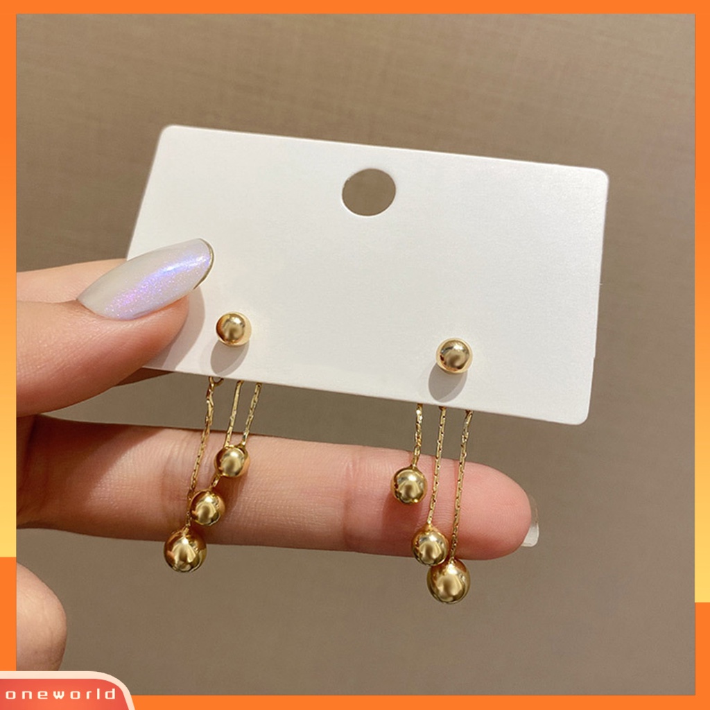 [WOD] 1pasang Anting Menjuntai Manik Bulat Elegan Rumbai Berlapis Silver Warna Emas Semua Pertandingan Wanita Drop Earrings Untuk Pesta