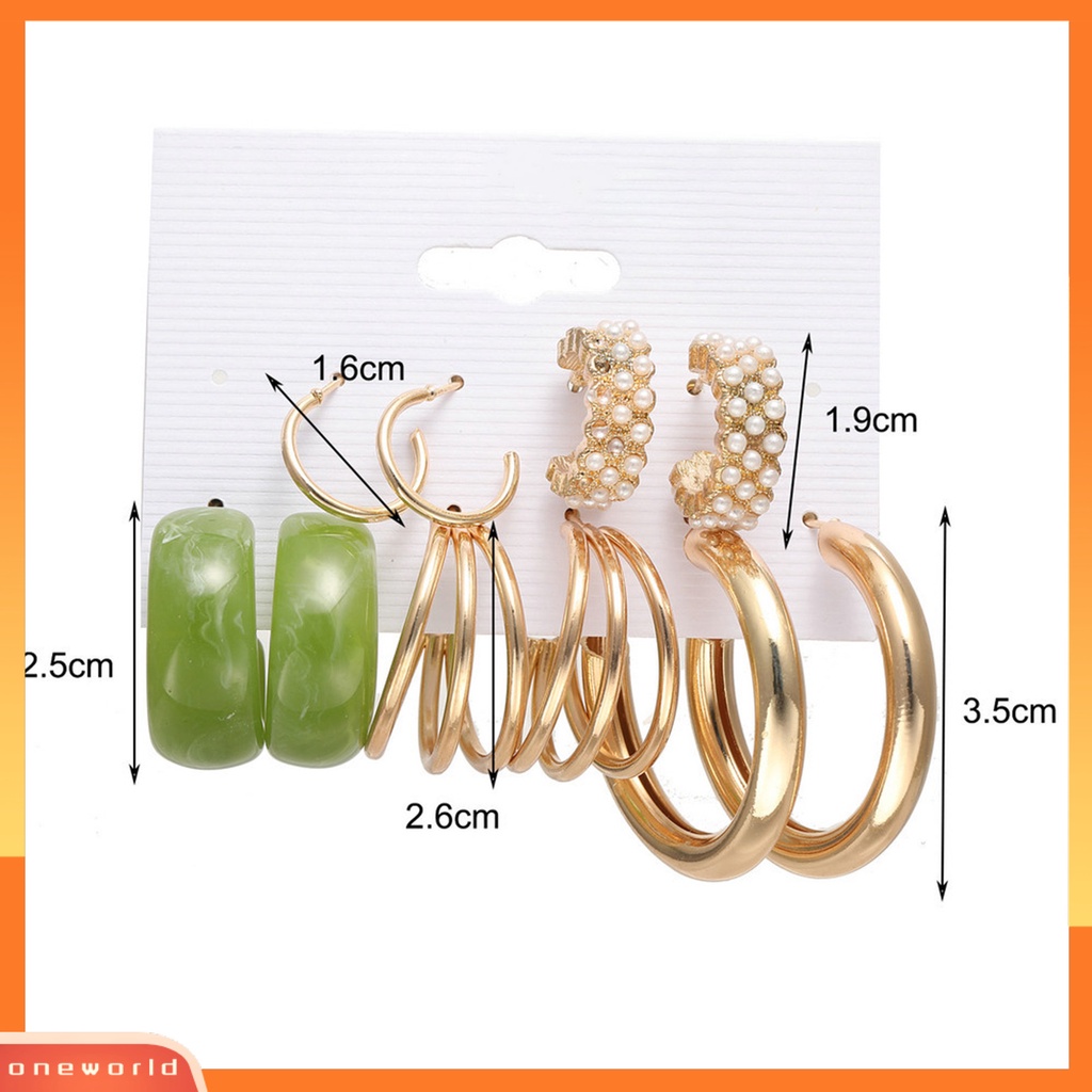 [WOD] 5pasang Anting Hoop Bentuk Bulat Mutiara Imitasi Logam Bohemian Geometri Semua Pertandingan Anting Lingkaran Untuk Pakaian Sehari-Hari