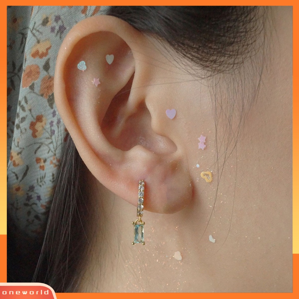 [WOD] 1pasang Anting Hoop Persegi Panjang Cubic Zirconia Perhiasan Anting Geometris Halus Untuk Pacaran