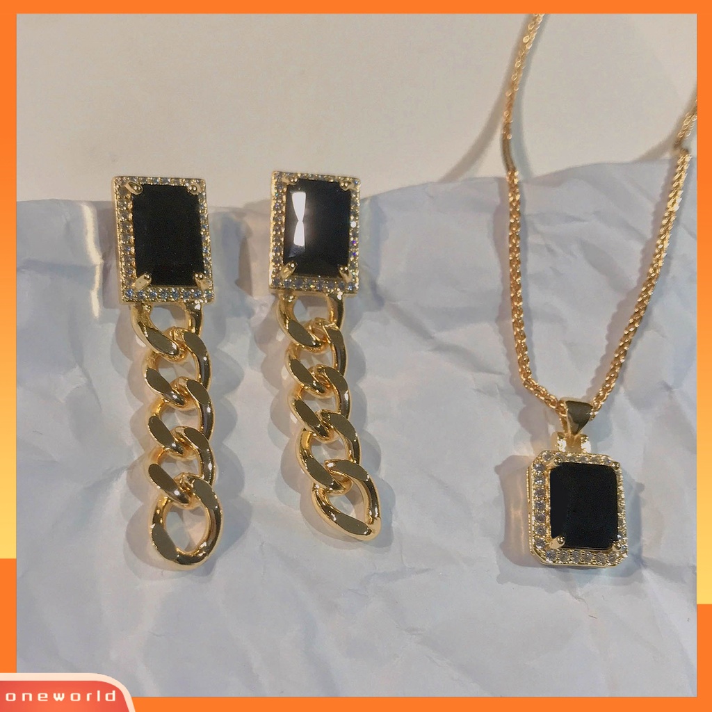 [WOD] Liontin Kalung Vintage Shiny Frame Rantai Style Trendy Perhiasan Drop Earrings Necklace Untuk Pacaran