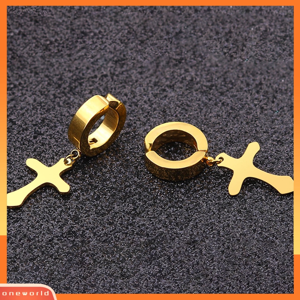 [WOD] 1pasang Unisex Menjuntai Anting Cross Hip Hop Perhiasan Simple Terang Kilau Anting Hoop Untuk Pakaian Sehari-Hari