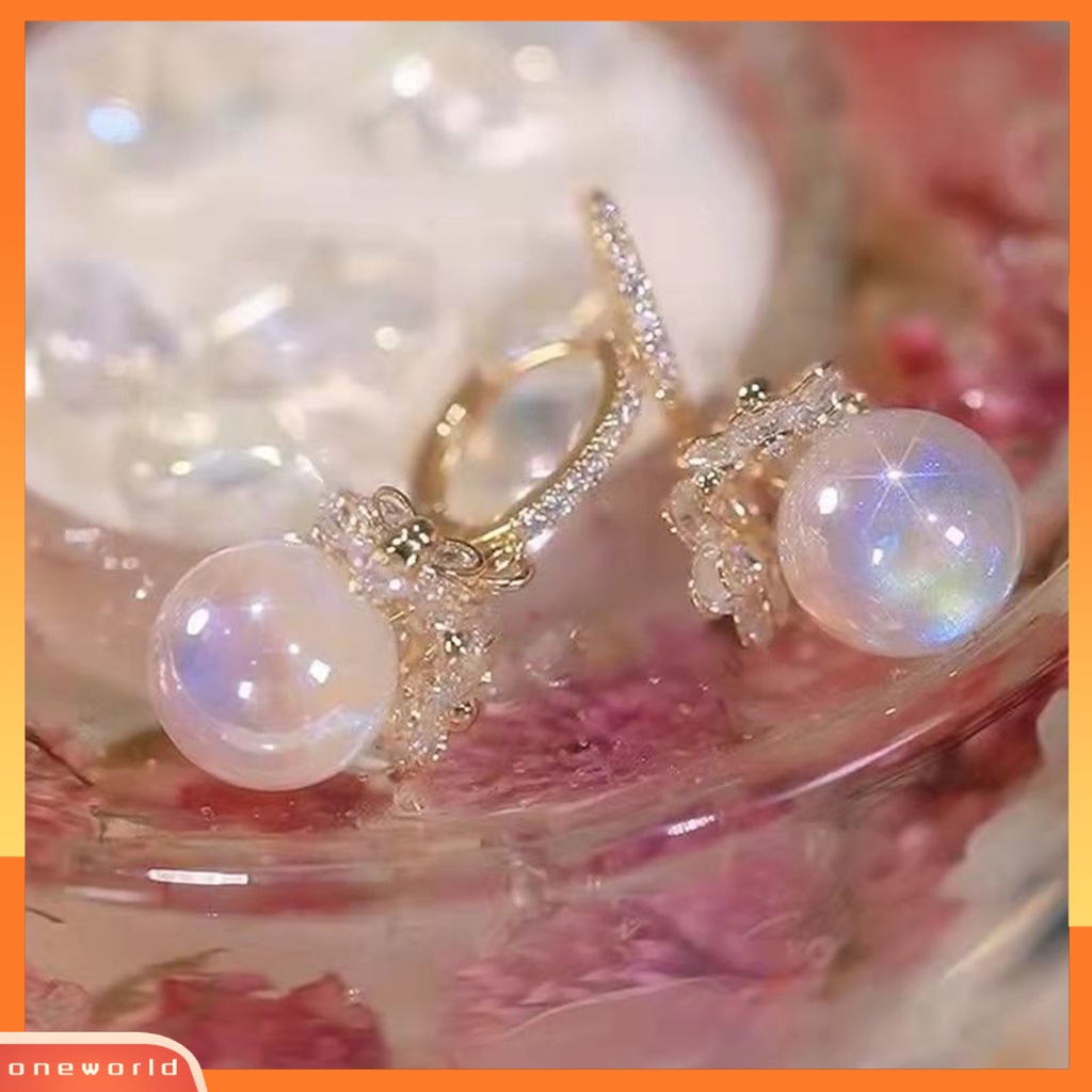 [WOD] 1pasang Menjuntai Anting Berlian Imitasi Mengkilap Inlay Mutiara Imitasi Liontin Gaun Elegan Paduan Perhiasan Wanita Bunga Hoop Drop Earrings Perhiasan Pesta Pernikahan