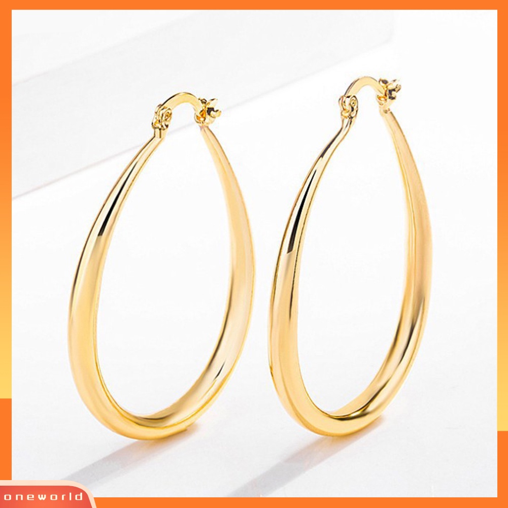 [WOD] 1pasang Anting Wanita Sederhana Dress Up Paduan Kantor Lady Oval Tipe Hoop Alloy Earrings Pakaian Sehari-Hari