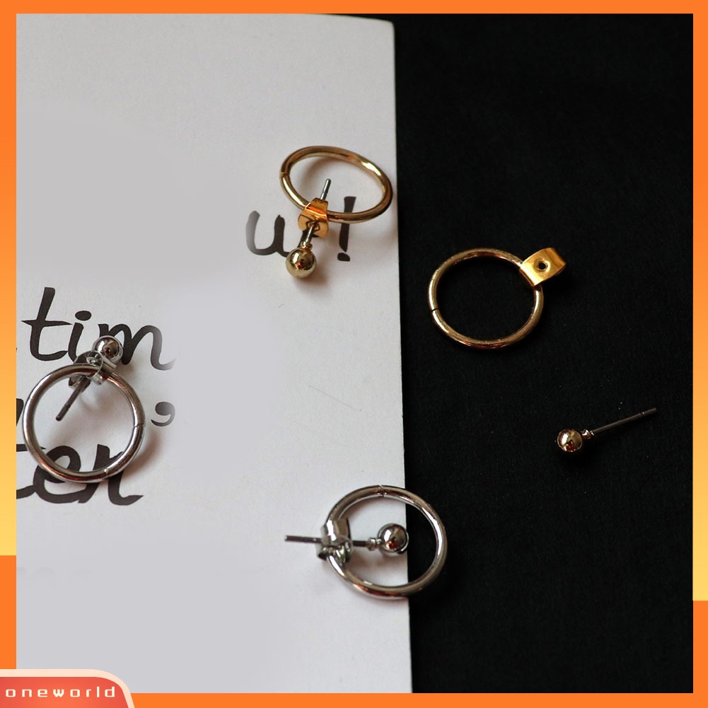 [WOD] Fashion Wanita Sederhana Lingkaran Berongga Dua Sisi Jaket Telinga Stud Anting Perhiasan