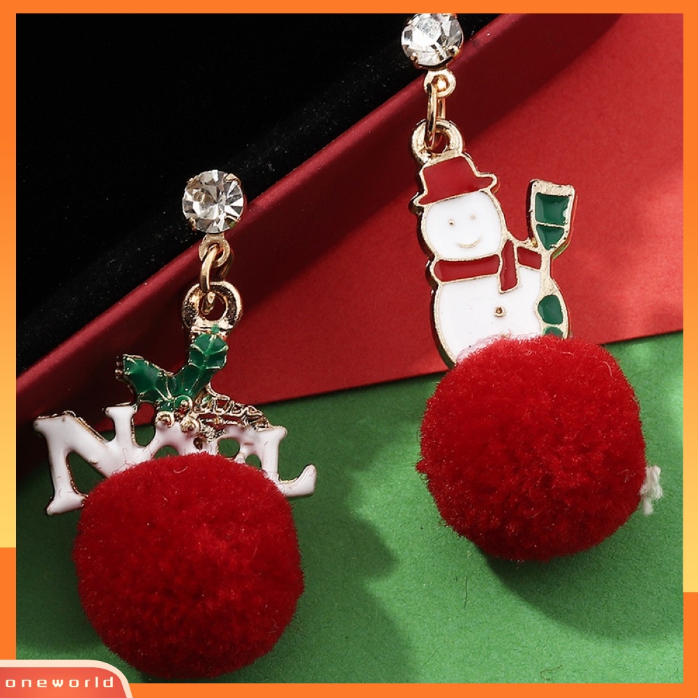 [WOD] Wanita Bergaya Bola Bulu Ear Stud Santa Claus Snowflake Eardrop Anting Kait