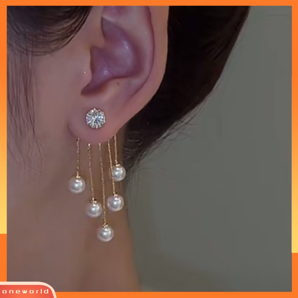 [WOD] 1pasang Anting Menjuntai Mutiara Imitasi Jumbai Perhiasan Berkilau Electroplating Stud Earrings Untuk Pernikahan