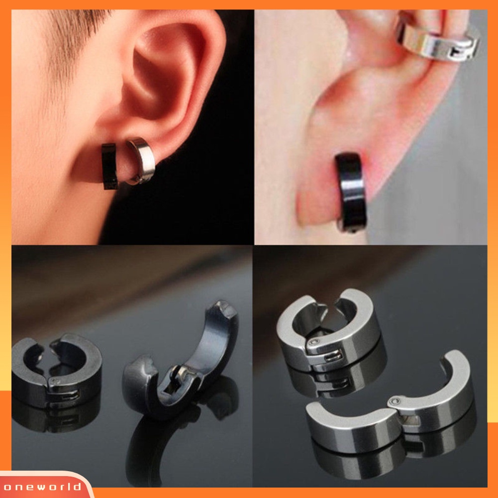 [WOD] 2pcs Punk Unisex Stainless Steel Non-Piercing Klip On Cuff Hoop Earrings Jewelry