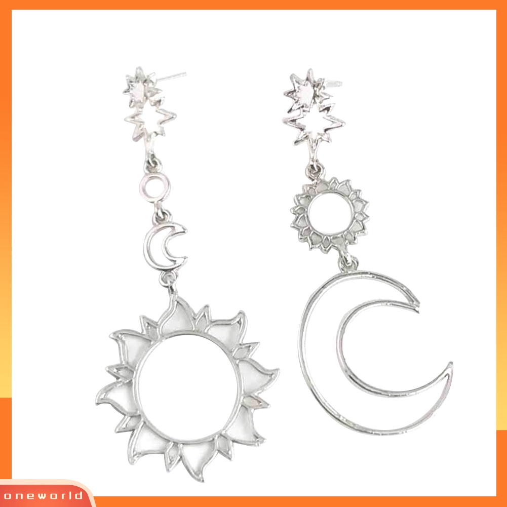 [WOD] Boho Wanita Berongga Bulan Bintang Matahari Menjuntai Asimetris Stud Earrings Perhiasan Hadiah