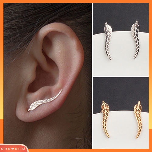 [WOD] 1pasang Fashion Wanita Elegan Lucu Mini Daun Berlian Imitasi Ear Stud Earrings Jewelry