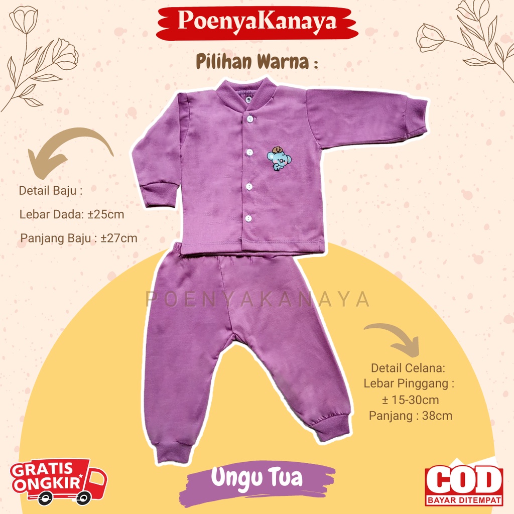 Setelan Baju Bayi Piyama Bayi PANJANG KANCING POLOS BT21 0-6 Bulan SPY02