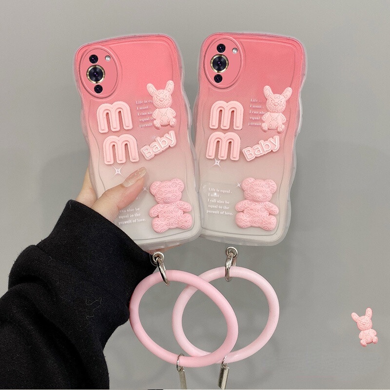 NOVA Andyh Desain Baru Untuk Huawei Nova10 10Pro Case 3D Lucu Bear+ Gelang Warna Solid Fashion Premium Gradien Lembut Casing Ponsel Silikon Shockproof Casing Pelindung Penutup Belakang