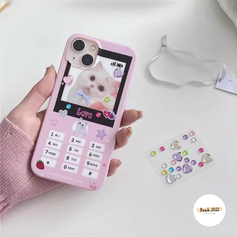 Case Kompatibel Untuk iPhone 7Plus 8Plus XR 11 12 14 13 Pro MAX X XS MAX Mewah Simple Warna Solid Plating Square Phone Case Love Heart Colorful Diamond Dekorasi Stiker Cover