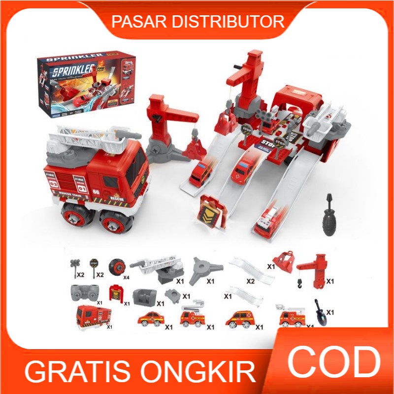 Mainan Anak SPRINKLER FIRE TRUCK 25 DIY Puzzle Assembly Pemadam Truck