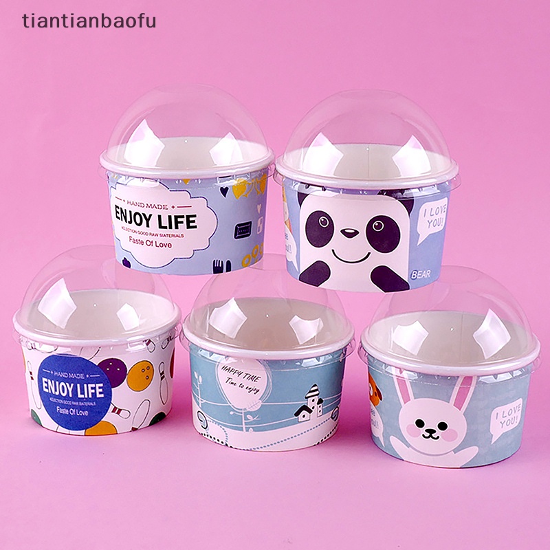 [tiantianbaofu] Gelas Kertas Es Krim Isi 50pak, Mangkok Yogurt Dessert Sundae Sekali Pakai,100ml Butik