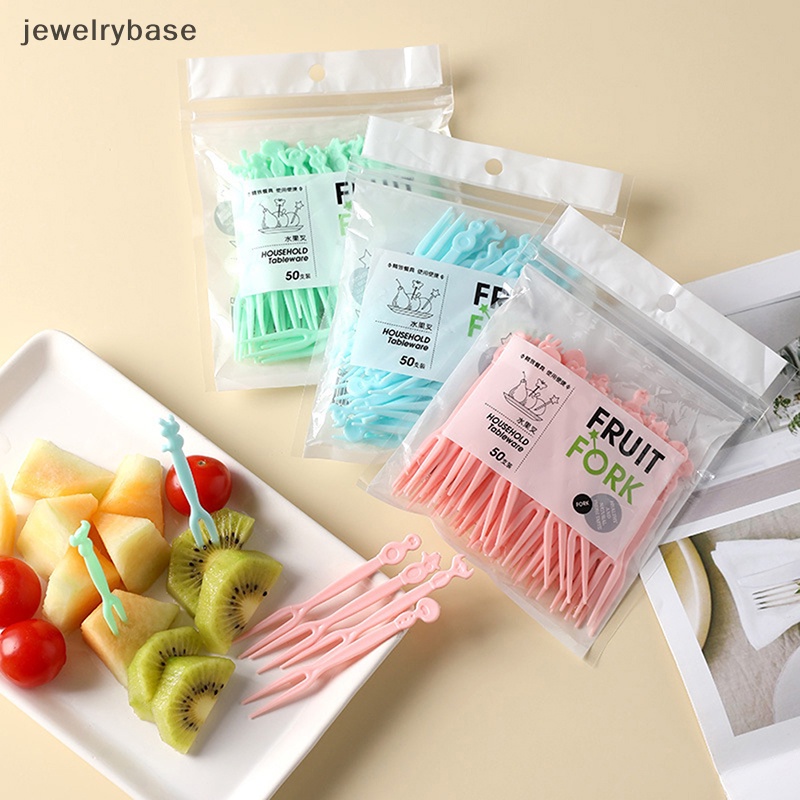 [jewelrybase] 50pcs Mini Makanan Anak Buah Picks Garpu Kotak Makan Aksesoris Dekorasi Alat Butik