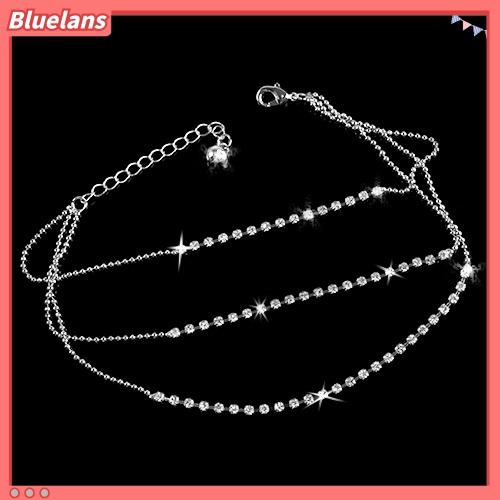 [BLS] Wanita Musim Panas Pantai 3baris Berlian Imitasi Gelang Kaki Rantai Ankle Bracelet Foot Jewelry