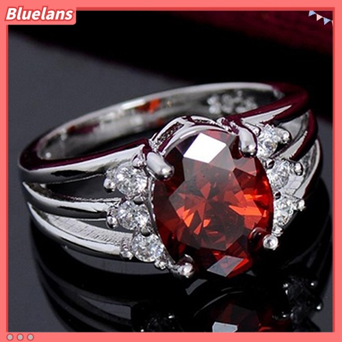 [BLS] Fashion Wanita Perhiasan Berlapis Perak Merah Cubic Zirconia Indah Jari Cincin