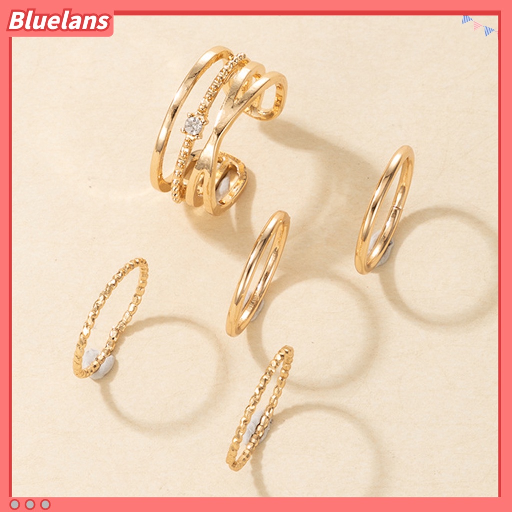 [BLS] 5pcs /Set Cincin Ringan All-matched Warna Emas Shiny Joint Ring Untuk Pernikahan