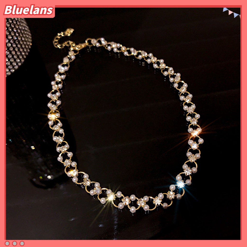 [BLS] Wanita Kalung Lingkaran Mutiara Imitasi Perhiasan Berlian Imitasi Bersinar Kalung Choker Untuk Pesta Perjamuan Pernikahan Prom