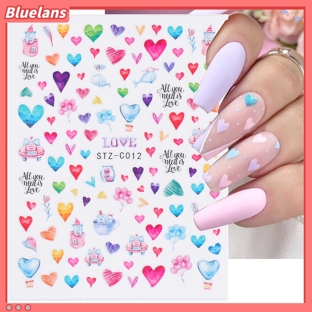 [BLM] Stiker Nail Art Lovely Cute PET Valentine Hiasan Tips Nail Art Berbentuk Hati Untuk Pasangan