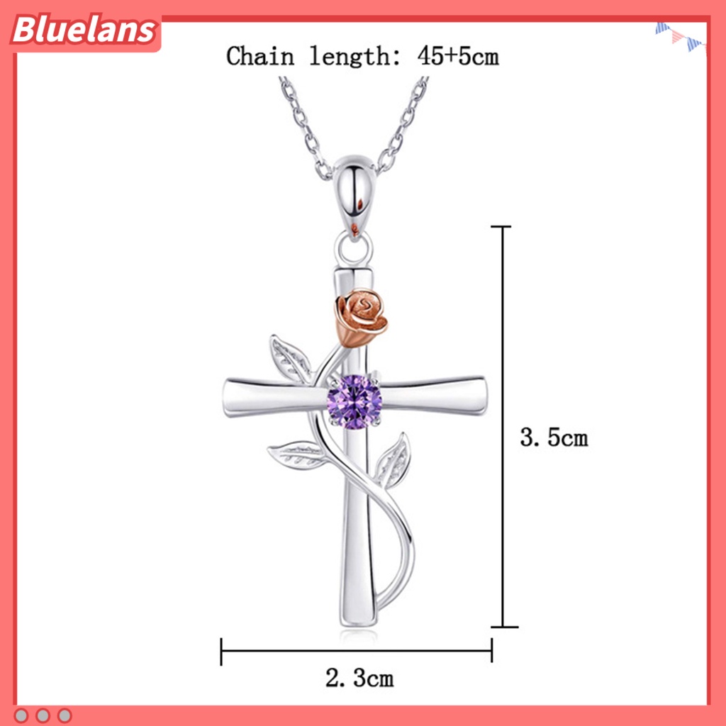 [BLS] Kalung Wanita Novelty High Gloss Silver Plated Cross Rose Flower Kalung Rantai Berlian Imitasi Mengkilap Untuk Pesta