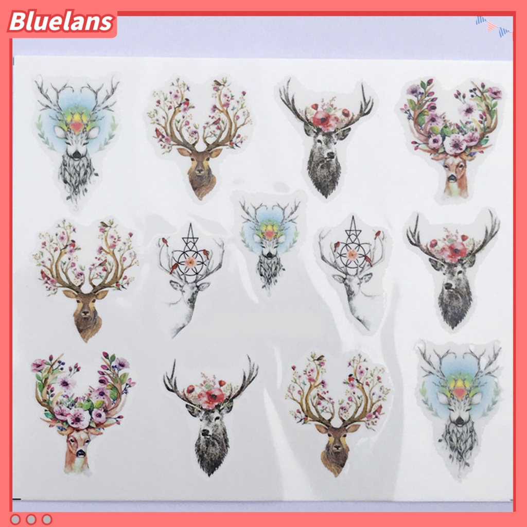 [BLM] Stiker Perekat Kuku Elk Serigala Motif Hewan Hiasan Kuku Aksesori 2D Nail Art Sticker Decal Untuk