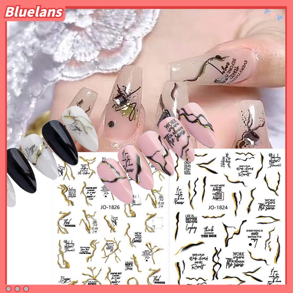 [BLM] Stiker Kuku Indah DIY Ringan Motif Marmer Stiker Kuku Emas Untuk Wanita