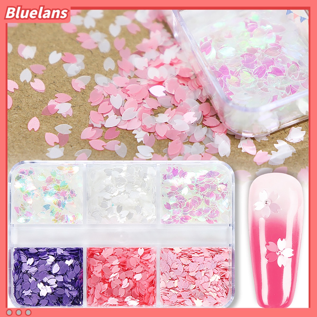 [BLM] 1kotak Payet Kuku Bentuk Kreatif Warna Hidup Efek Visual Mengkilap Tidak Luntur Aplikasi Lebar Hias PET 6kisi Warna-Warni Maple Leaf Nail Art Sequin Untuk Salon Kuku
