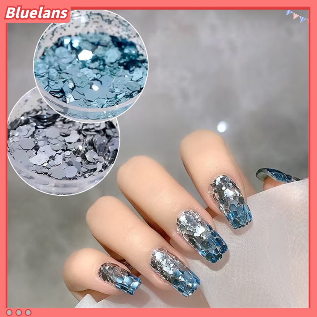 [BLM] 2pcs /Set Paku Serpihan Efek Mermaid Glitter Biru Sparkly Mix Hexagon Sequin Warna-Warni Untuk Kecantikan