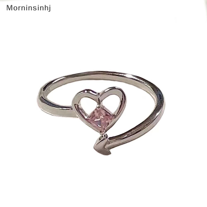 Mornin Fashion Shiny Pink Rhinestone Heart Opening Couple Rings Vintage Kristal Adjustable Finger Ring Untuk Wanita Kekasih Perhiasan Hadiah id