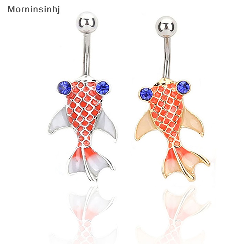 Mornin Musim Panas Merah Kecil Ikan Mas Cincin Perut Stainless Steel Kristal Pusar Cincin Perhiasan Tubuh Untuk Wanita Belly Ring id