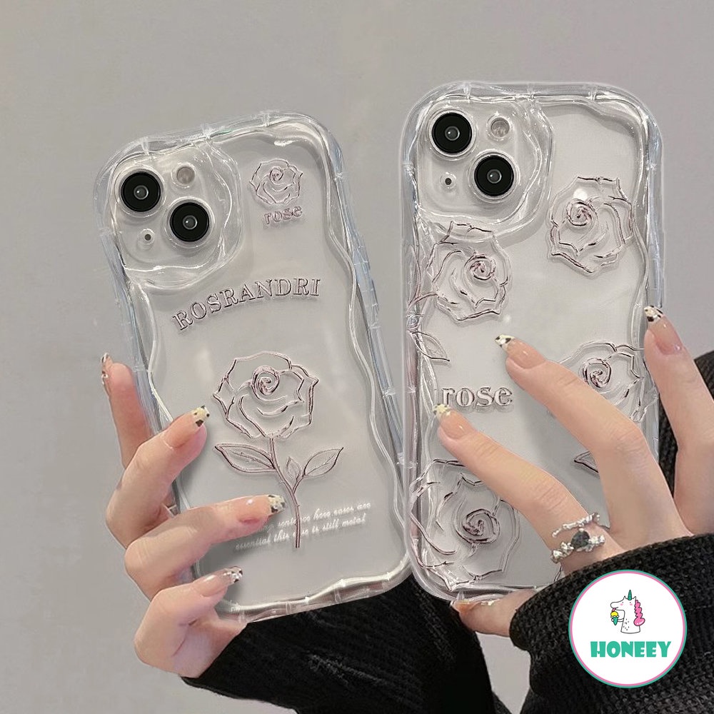 IPHONE Fashion Line Rose Case Kompatibel Untuk Iphone14 13 12 11 Pro Max Bening Gelombang Tepi Air Cushion Shockproof Back Cover