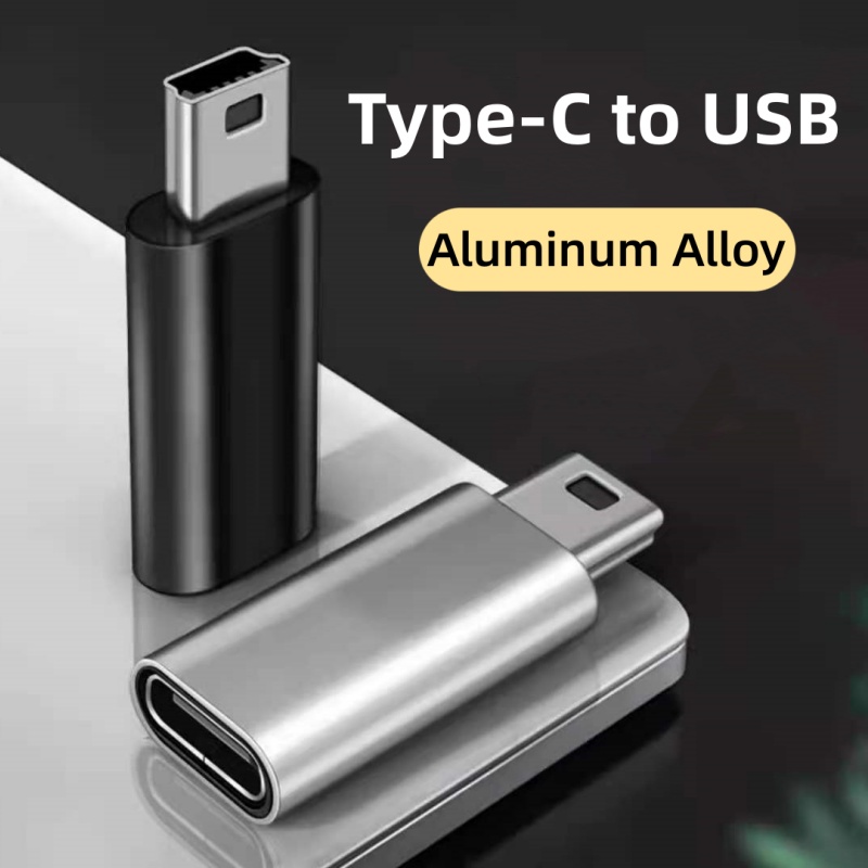 Adaptor 5pin Universal Kecil Male Mini USB to Female Type-C Konverter Transmisi Data Aluminium Alloy Tipe-C Praktis