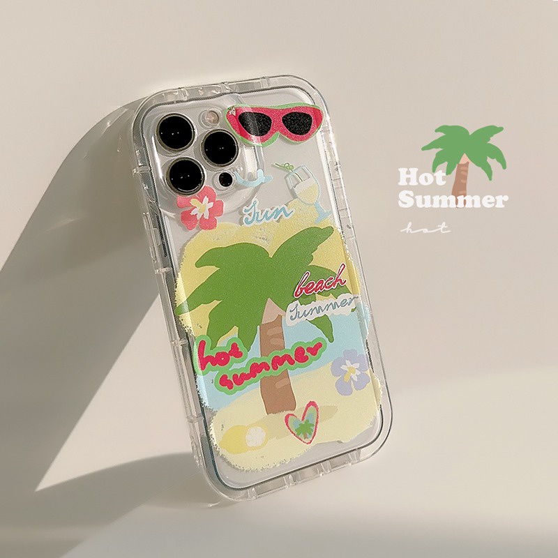 Sunglasses Coconut Tree Soft TPU Case iP iPhone 14 + Plus 11 12 13 Pro Max Girl Woman FTD Casing Apple