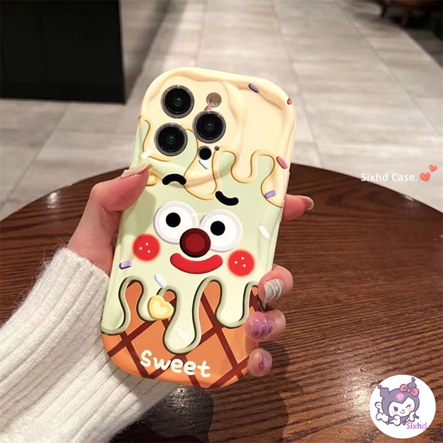 IPHONE Kompatibel Untuk Iphone14 13 12 11 Pro Max SE2020 X Xr Xs Max8 7 6 6s Plus Fun Cute Ice Cream Pasangan 3D Tepi Melengkung Gelombang Glossy Shockproof Phone Case Soft Cover