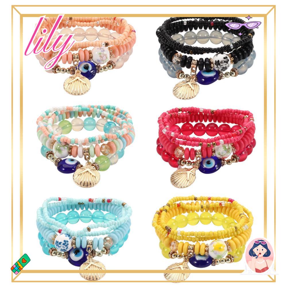 Lily 4pcs /set Gelang Fashion Perhiasan Hadiah Shell Bohemia Evil Eye Multilayer