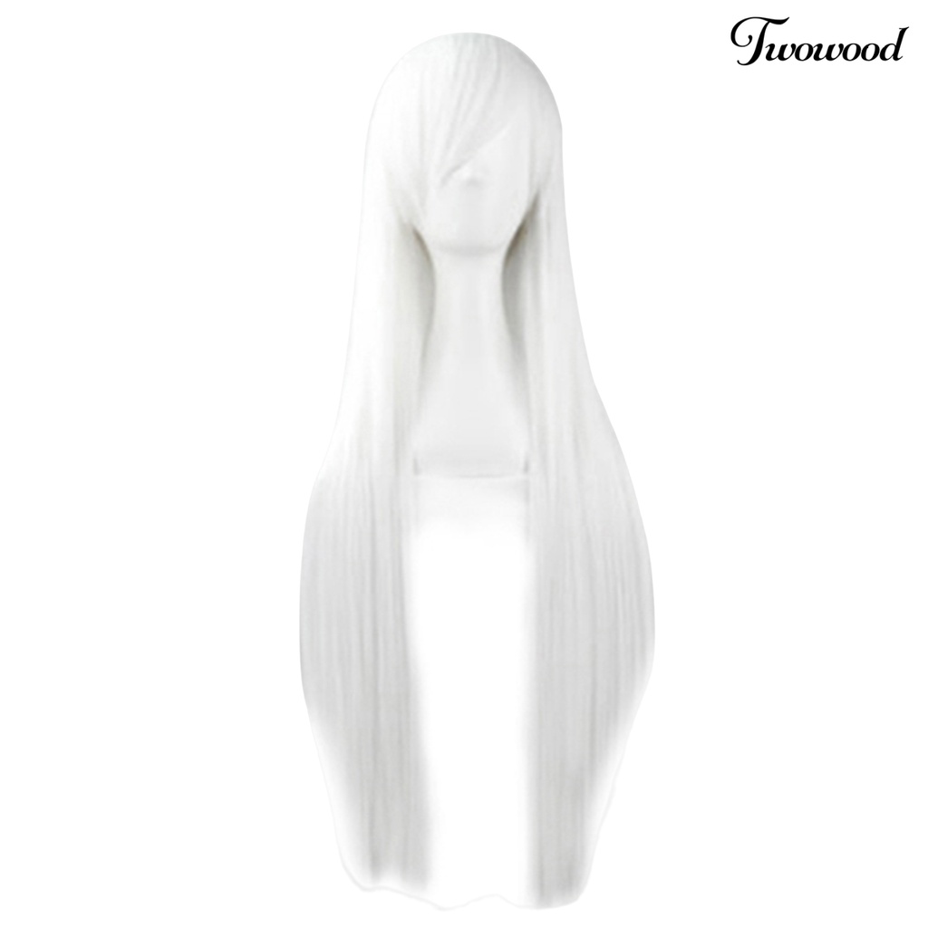 Twowood Fashion Gadis Wanita Panjang Cosplay Poni Miring Lurus Penuh Wig Rambut Ekstensi