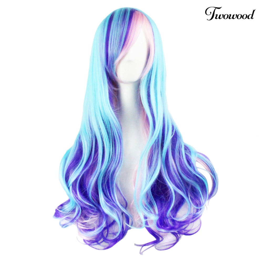 Wig Twowood 70cm Wanita Warna Gradasi Panjang Gelombang Besar Keriting Penuh Untuk Pesta Cosplay Anime