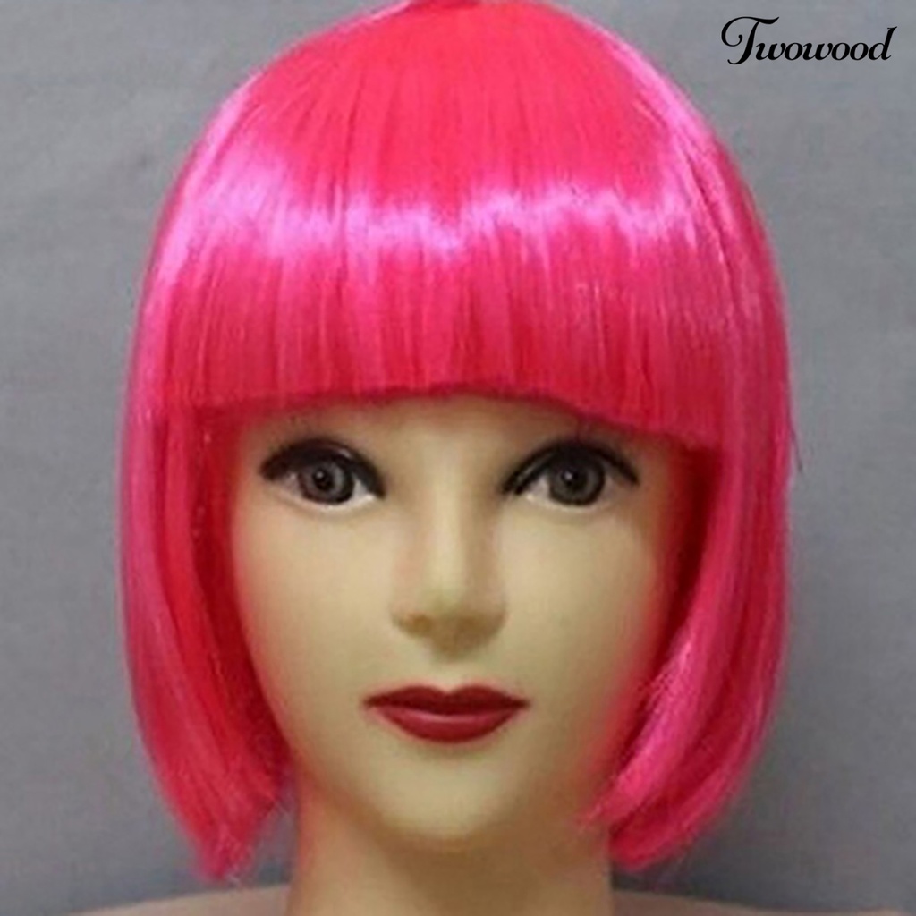Wig Rambut Imitasi Duakayu Stylish Full Gantung Pendek Warna Solid Untuk Klub Malam