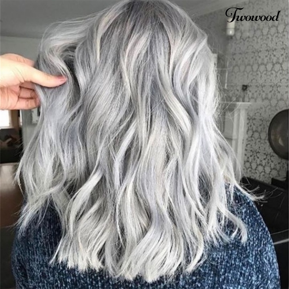 Twowood Gradient Grey Side Parting Curly Wig Wanita Panjang Bahu Cosplay Sopak