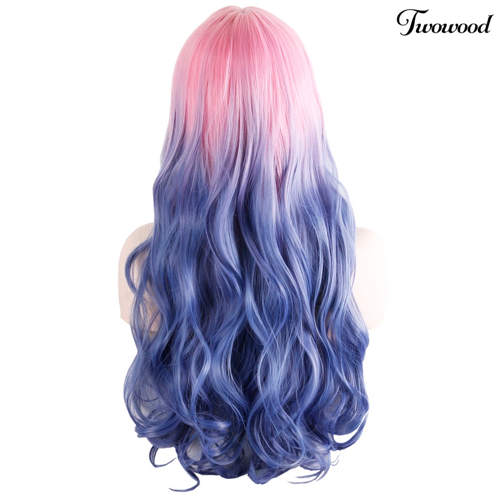 Twowood Fashion Wanita Panjang Keriting Rambut Gradien Warna Cosplay Wig Ekstensi Sopak