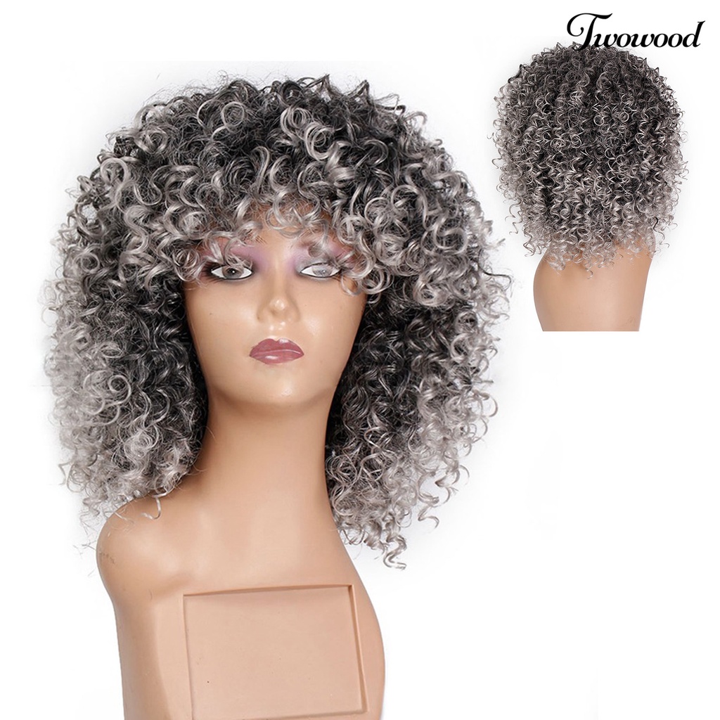 Twowood Explosion Wig Nyaman Cosplay Abu-Abu Rambut Pendek Keriting Afrika Ombre Cosplay Wig Untuk Pesta