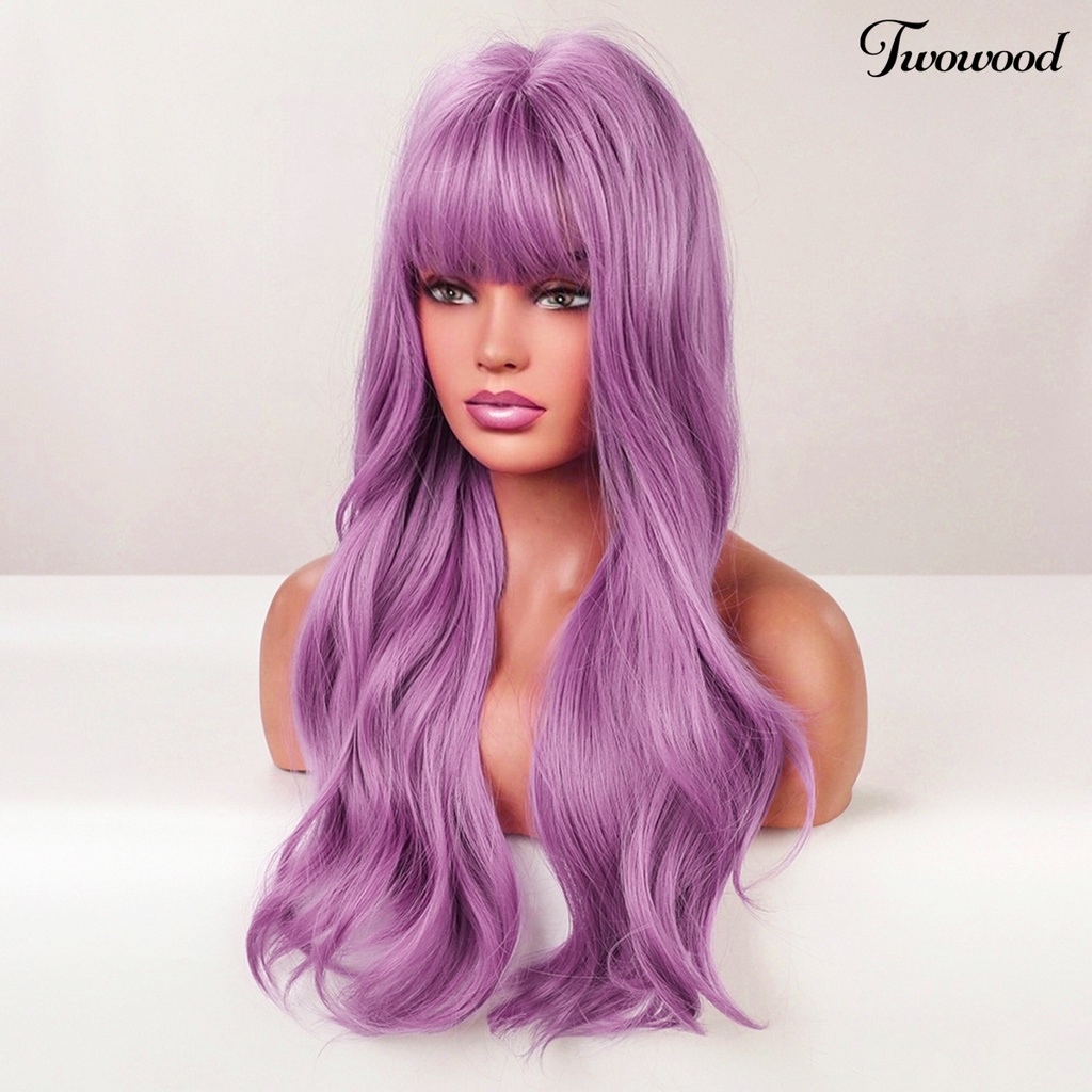 Twowood Cosplay Wig Nyaman Berbulu Lembut Menarik Peran Indah-Bermain Properti Ringan Multicolor Poni Wig Keriting Panjang Untuk Kehidupan Sehari-Hari