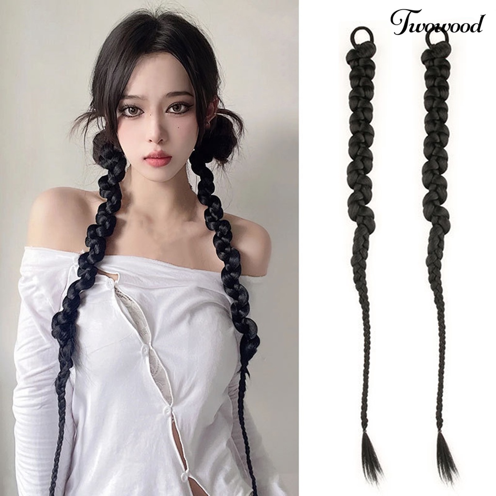 Twowood Kepang Wig Halus Realistis Alami Tali Rambut Elastis Lembut Rambut Styling Nyaman Dipakai Afrika Kepang Kotor Panjang Ponytail Wig Gadis Pasokan