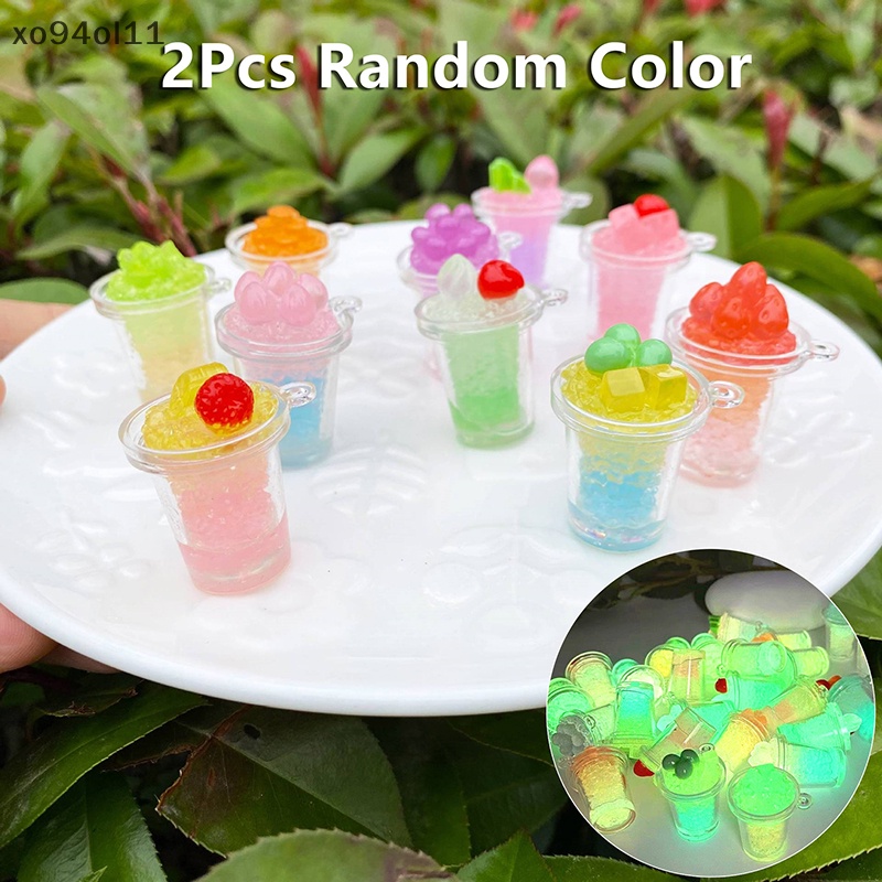 Xo 2Pcs Luminous Fruit Ice Cream Cup Ornamen Mini Warna Micro Landscape Dekorasi Rumah Boneka Miniatur Mainan OL