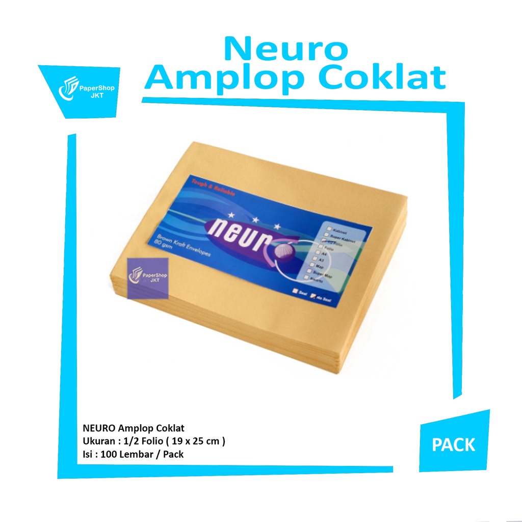 

Neuro - Amplop Coklat 1/2 Folio - Non Seal ( 19 x 25 cm ) - Pack