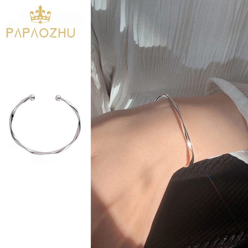 Papaozhu Minimalis Perak Memutar Mobius Bangle Cuff Gelang Untuk Wanita Sederhana Fashion Adjustable Gelombang Terbuka Gelang Untuk Pria Unisex Perhiasan Pergelangan Tangan