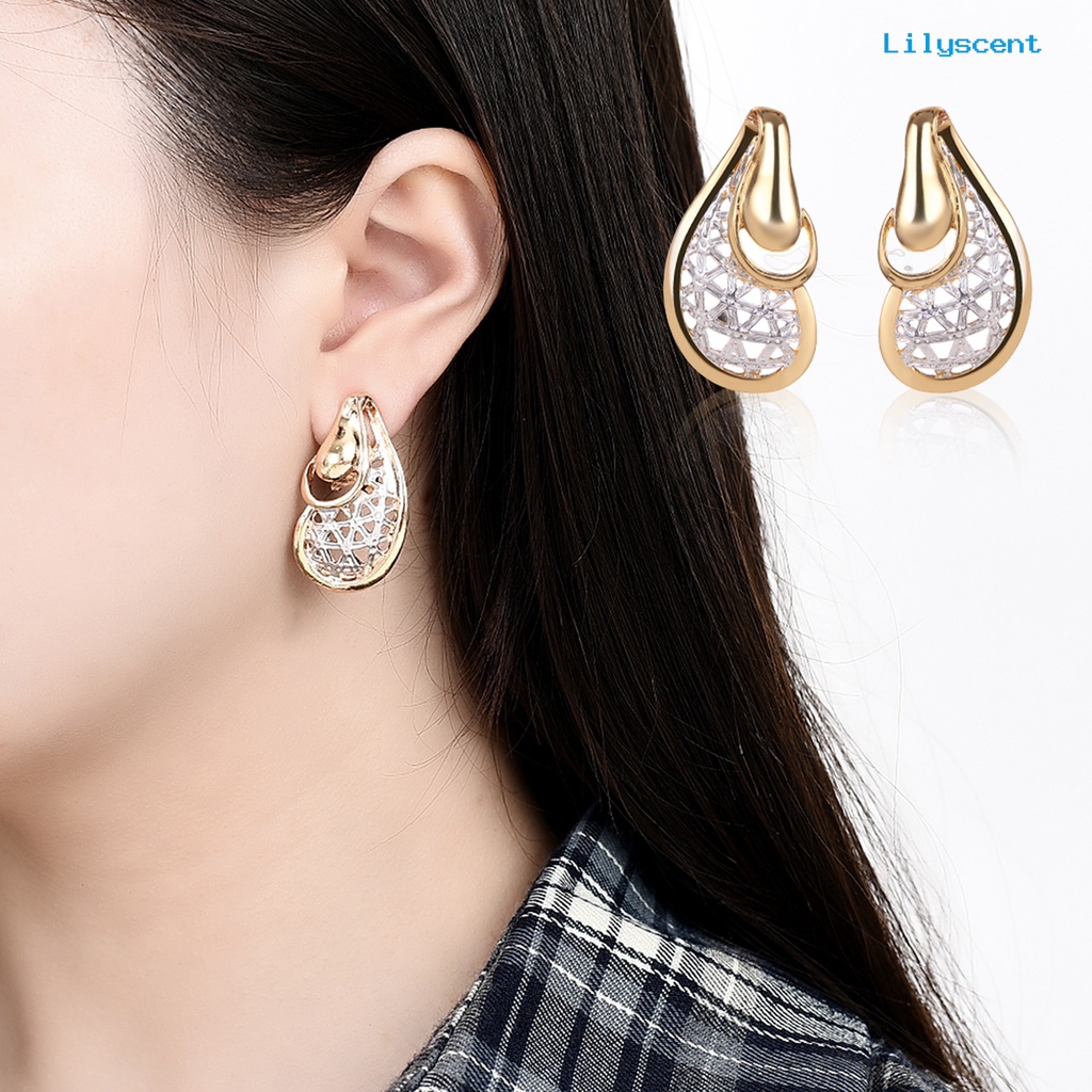 [LS]1 Set Wanita Anting Set Bentuk Tidak Teratur Elektroplating Berongga Aksesoris Pengantin Kalung Anting Set Perhiasan Aksesori