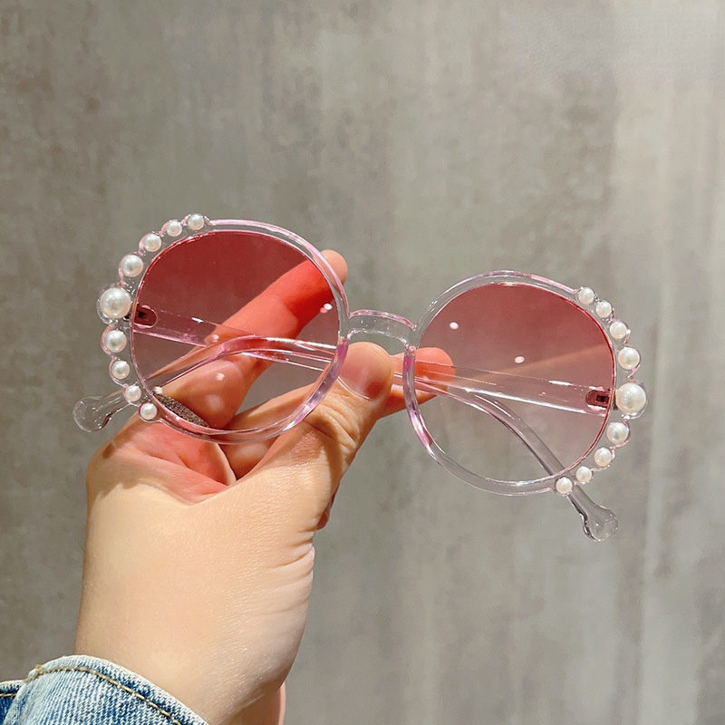 (YUZHU) Mutiara Anak-Anak Kacamata Hitam Vintage Fashion Bingkai Bulat Warna Permen Kerai Sunglasses